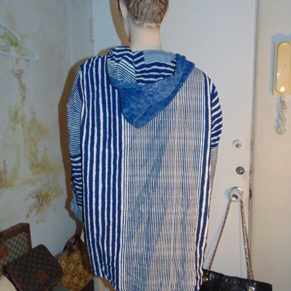 Linen Button Front Hooded Lightweight Jacket Shacket Blue Lagen Look Coastal 1X - Picture 6 of 9